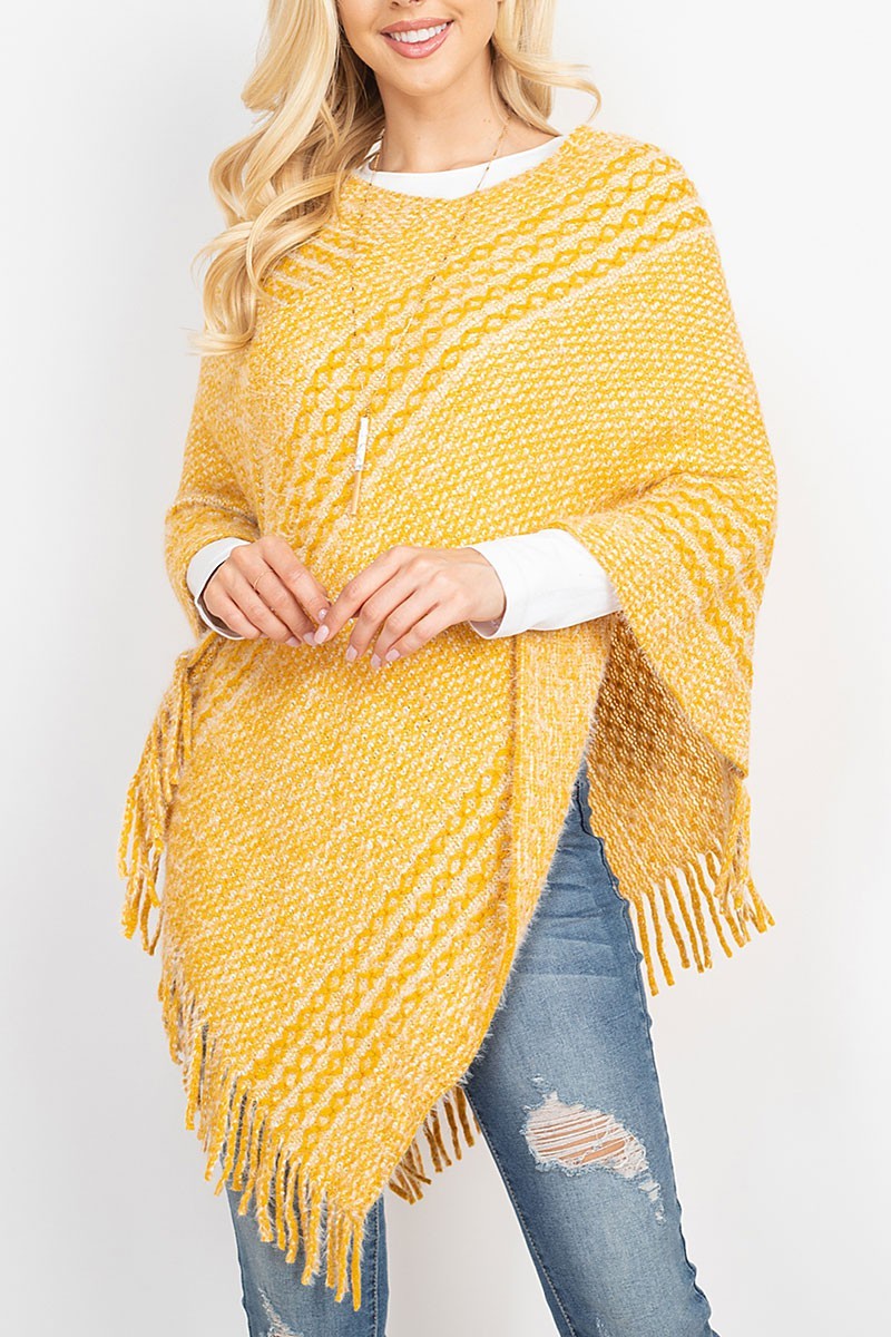 Striped knit tassel poncho (RSS6904)