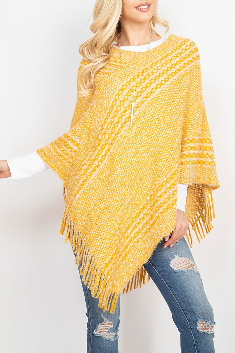 Striped knit tassel poncho (RSS6904)