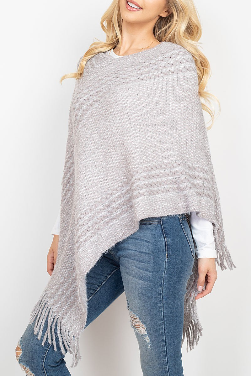 Striped knit tassel poncho (RSS6904)