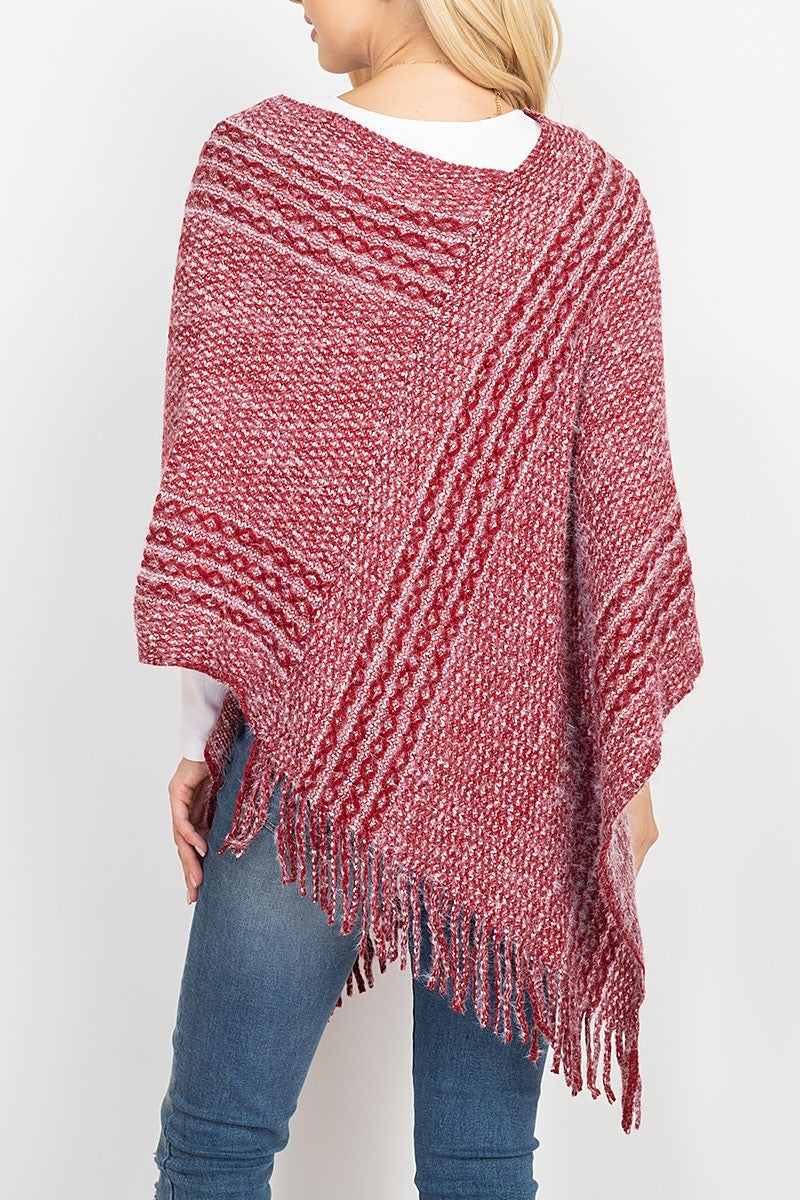 Striped knit tassel poncho (RSS6904)