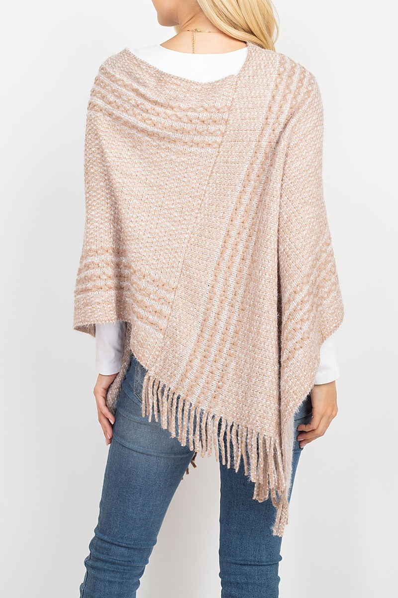 Striped knit tassel poncho (RSS6904)