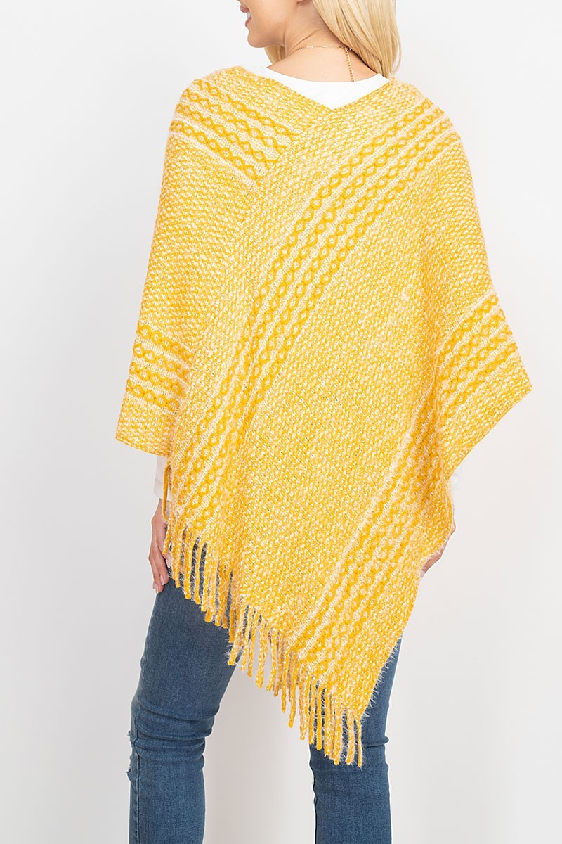 Striped knit tassel poncho (RSS6904)