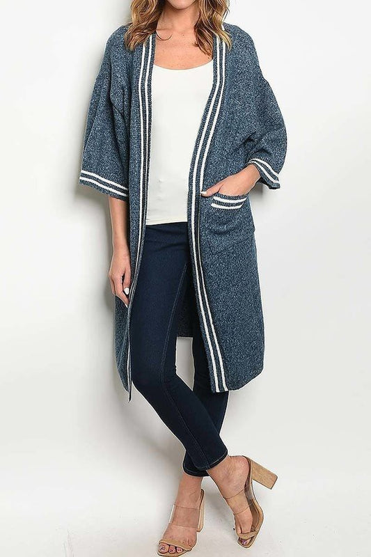 Stripe contrast pocket detail sweater cardigan (RSS6902)