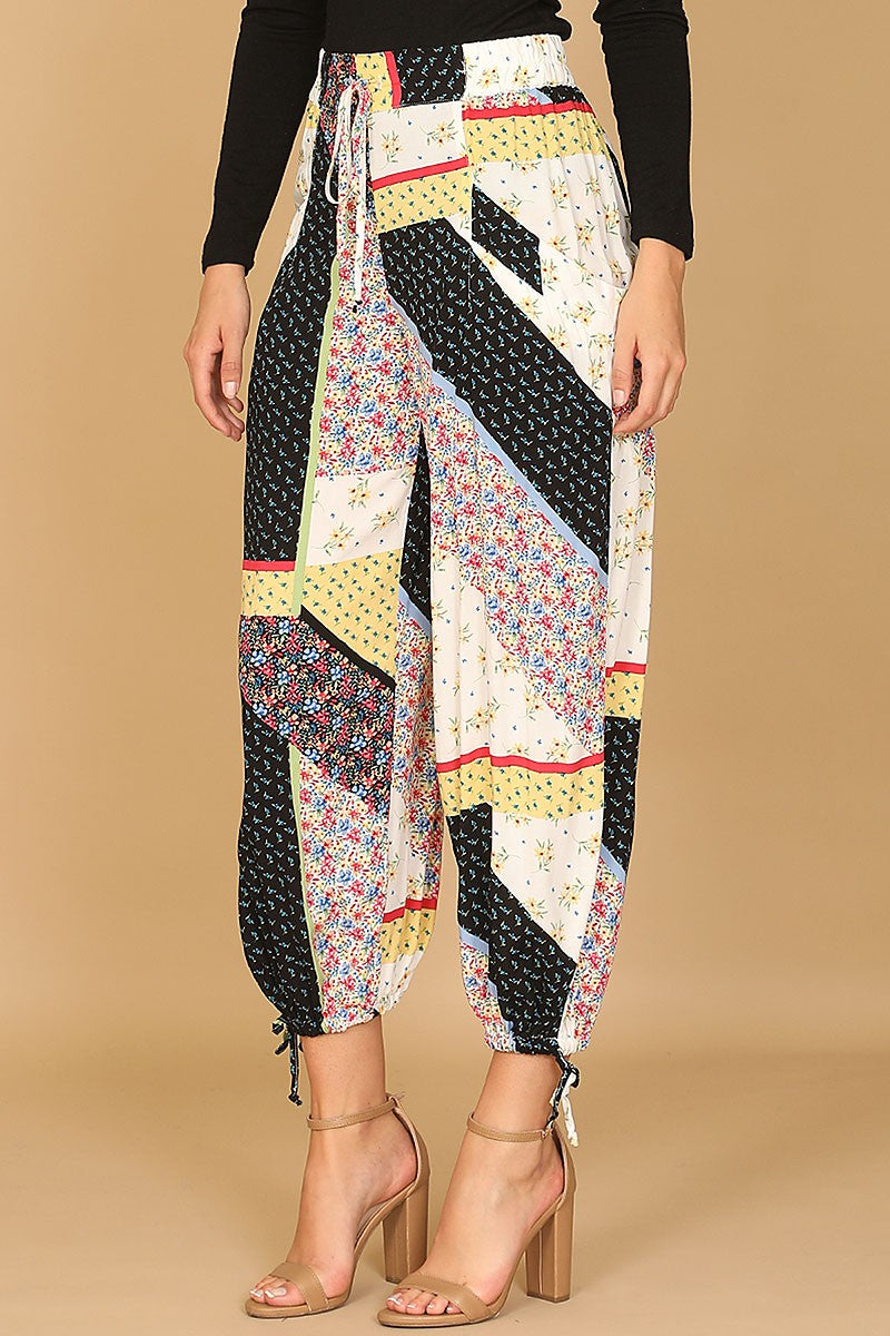 Multi print waist tie midi pants (RSB3967)