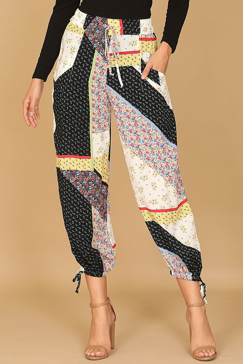 Multi print waist tie midi pants (RSB3967)