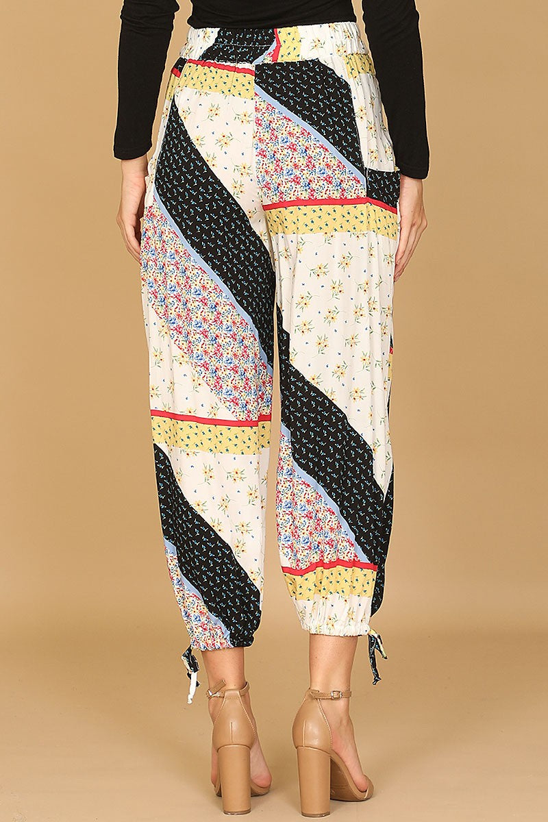 Multi print waist tie midi pants (RSB3967)