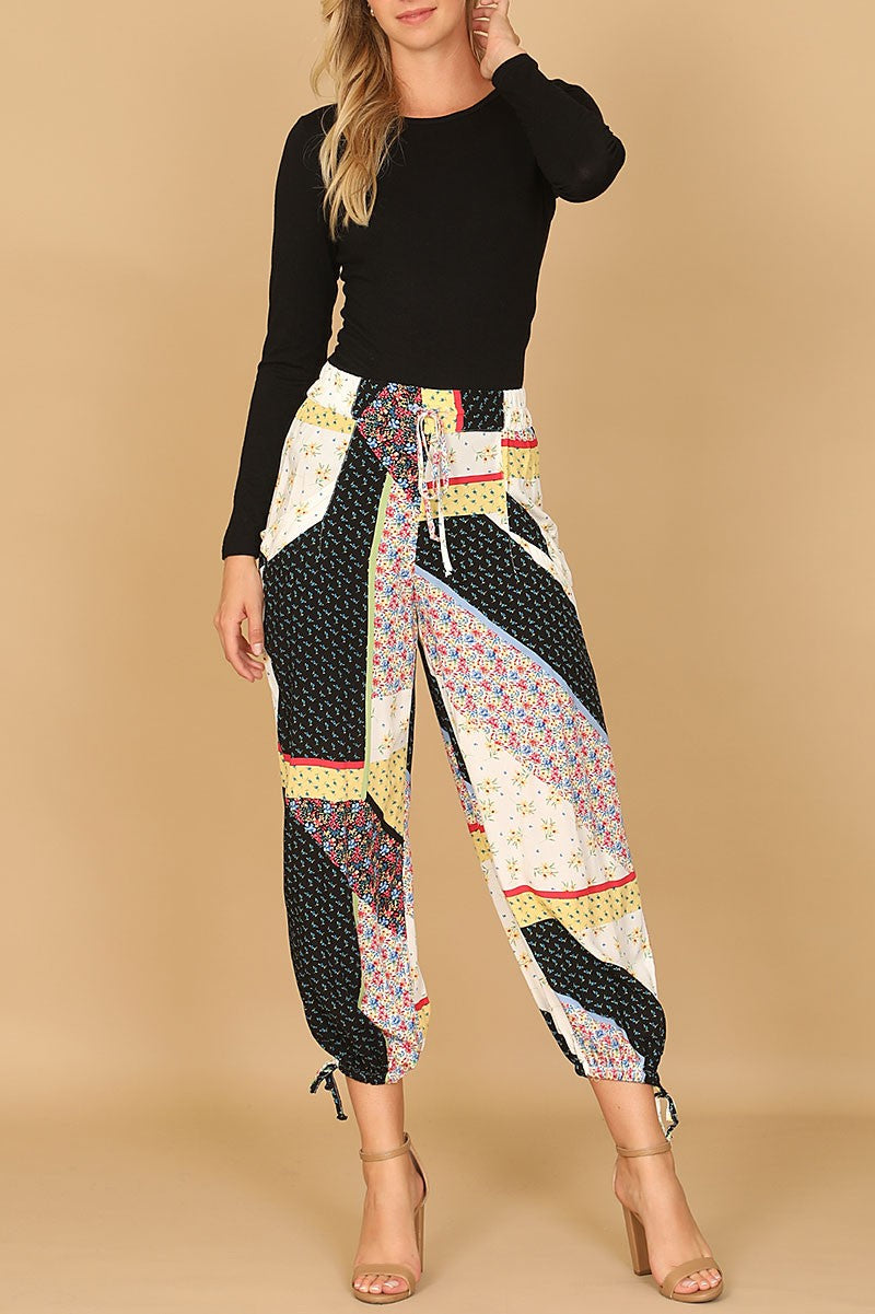 Multi print waist tie midi pants (RSB3967)