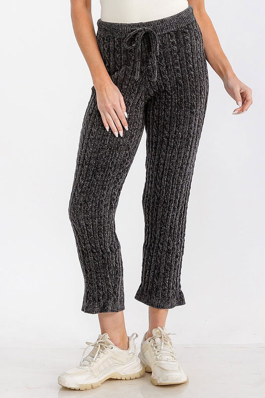 Elastic waist self tie knit skinny leg sweat pants (RVWT6979)