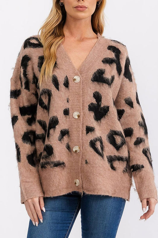 Button closure animal print cardigan sweater (RVWT6980)