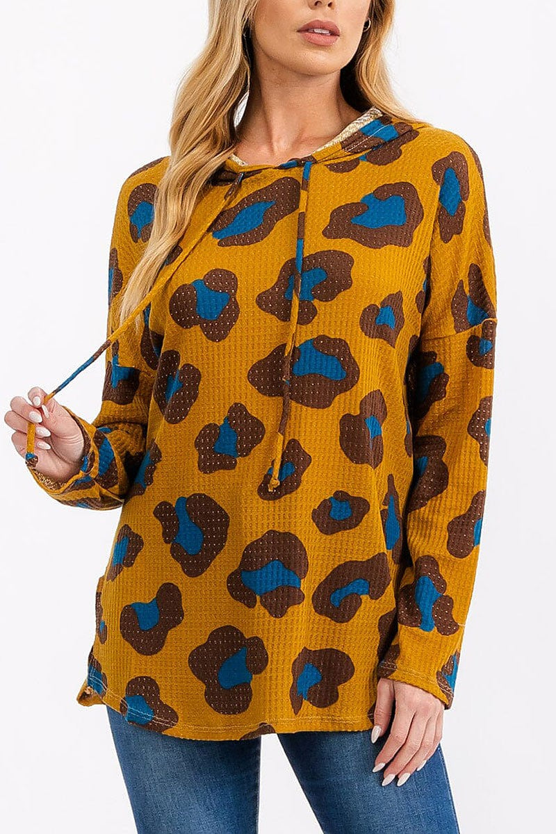 Long sleeve multi color animal print hooded top (RVWT6984)