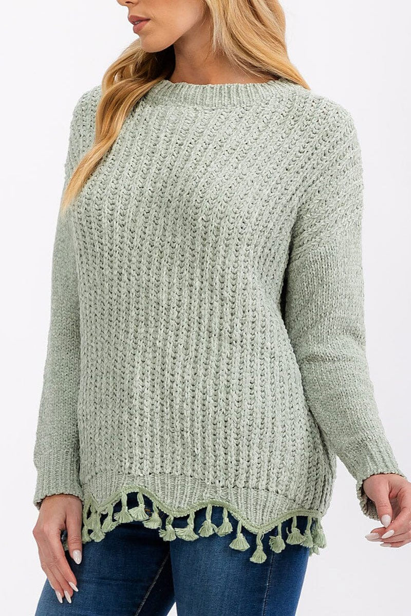 Long sleeve trim detailed knit sweater (RVWT6989)