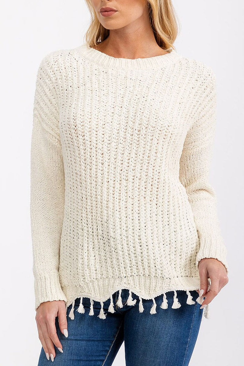 Long sleeve trim detailed knit sweater (RVWT6989)