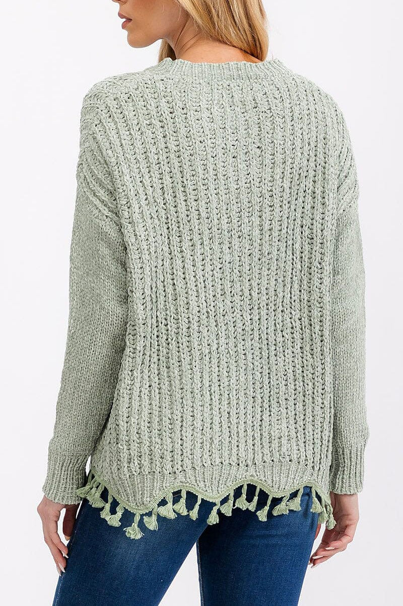 Long sleeve trim detailed knit sweater (RVWT6989)