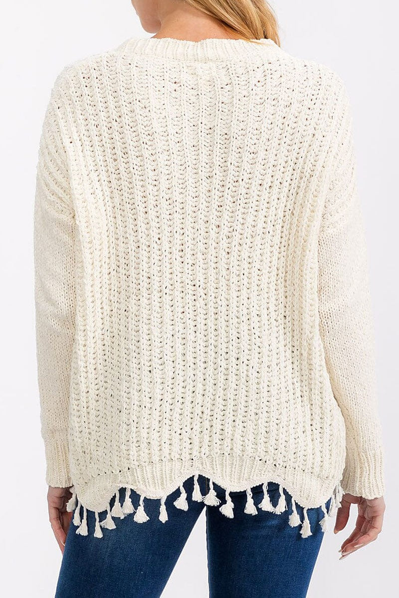 Long sleeve trim detailed knit sweater (RVWT6989)