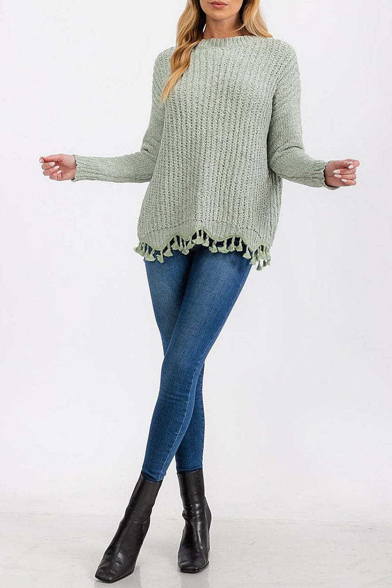 Long sleeve trim detailed knit sweater (RVWT6989)