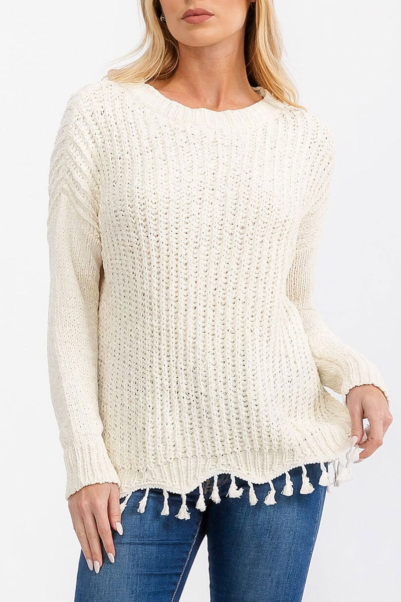 Long sleeve trim detailed knit sweater (RVWT6989)