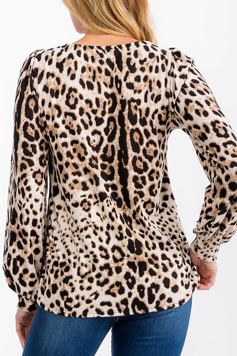 Square neck detailed animal print blouse top (RVWT6990)