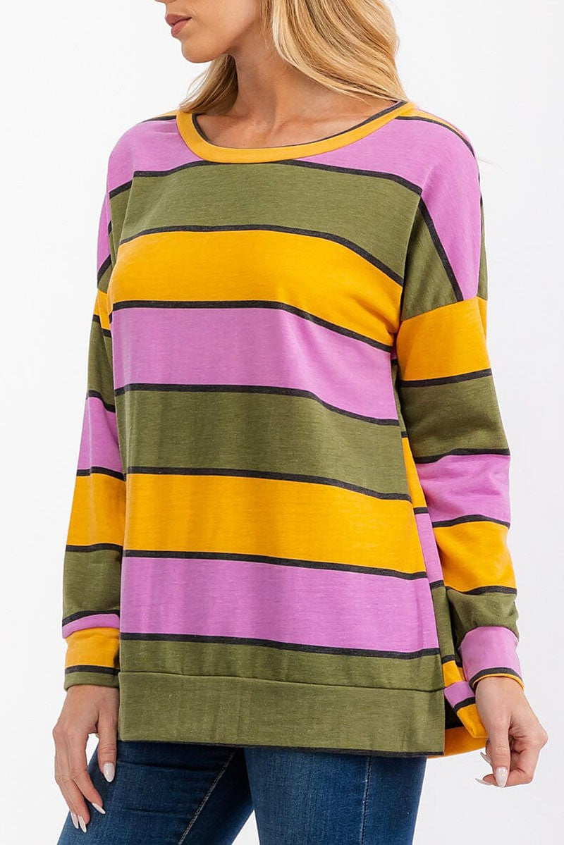 Long sleeve multi color stripes tops (RVWT6991)