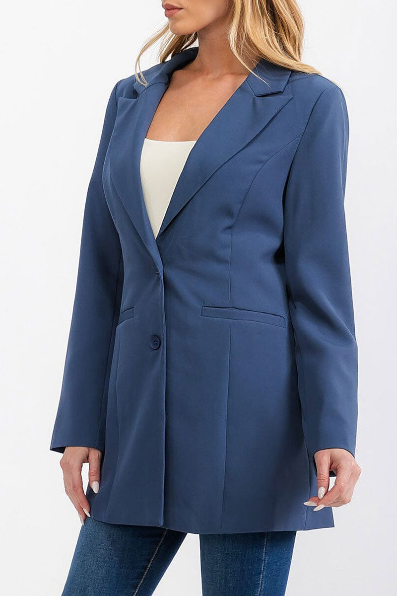 Long sleeve button closure front pockets blazer (RVWT6994)