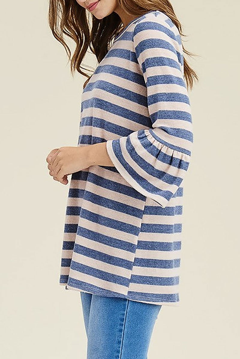 Striped round neck bell 3/4 sleeves loose fit top (RSSW4838)