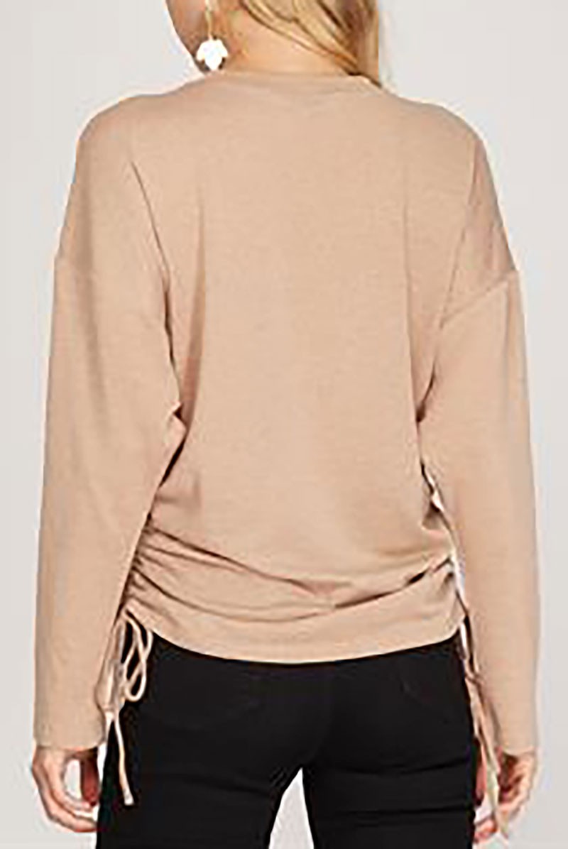 Textured knit long sleeves ruched sides top (RSSW4840)