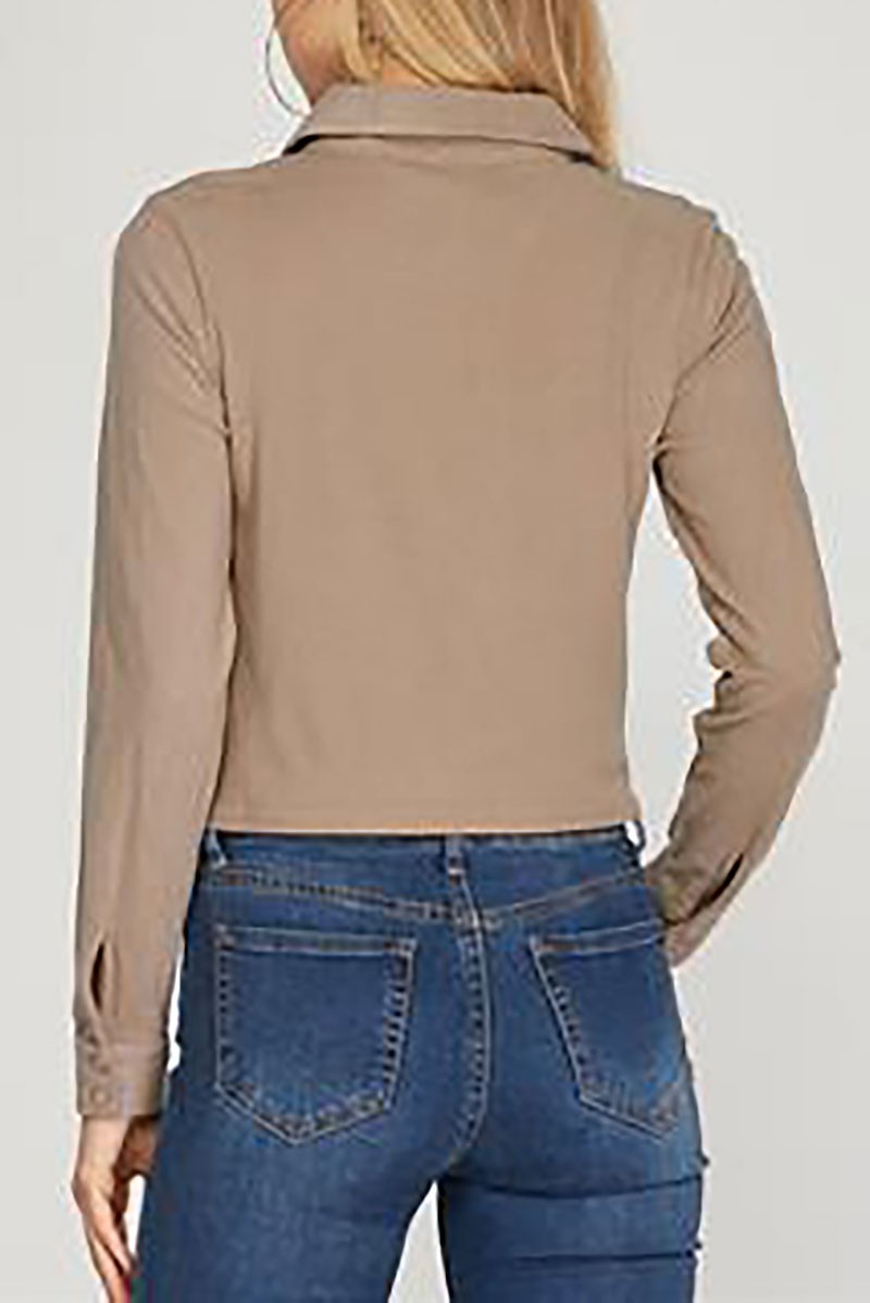 Cuff sleeves brushed stretch shirring knit top (RSSW4842)