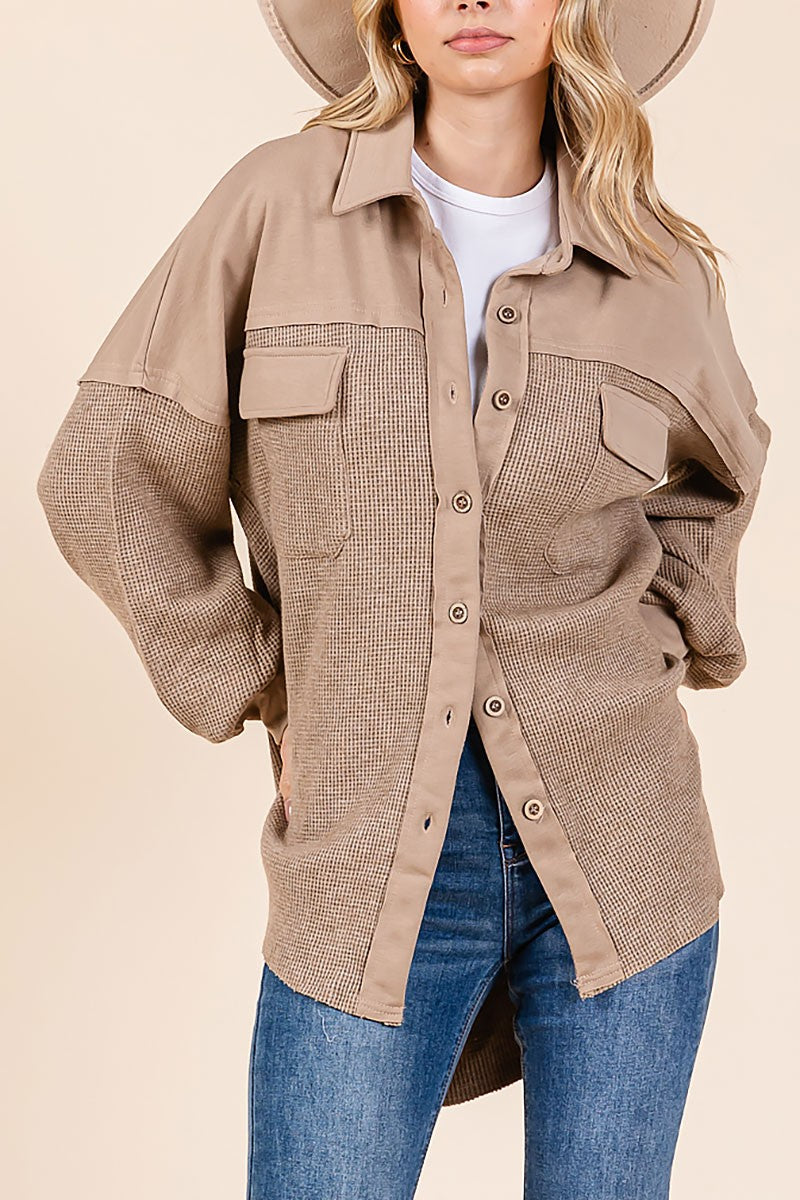 Waffle knit contrast shirt jacket (RSH2460)