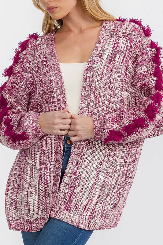 Long detailed sleeve open front knit cardigan (RVWT7179)