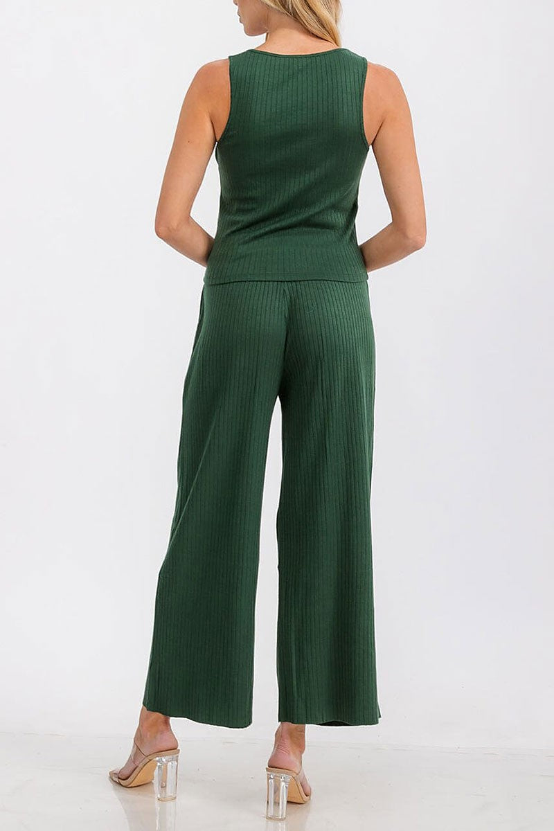 Elastic waist front pockets wide leg ribbed pants (RVWT7183-PANTS)