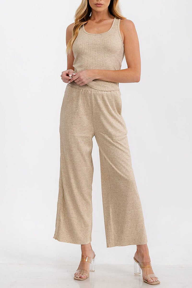 Elastic waist front pockets wide leg ribbed pants (RVWT7183-PANTS)