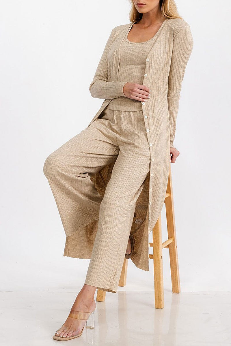 Elastic waist front pockets wide leg ribbed pants (RVWT7183-PANTS)