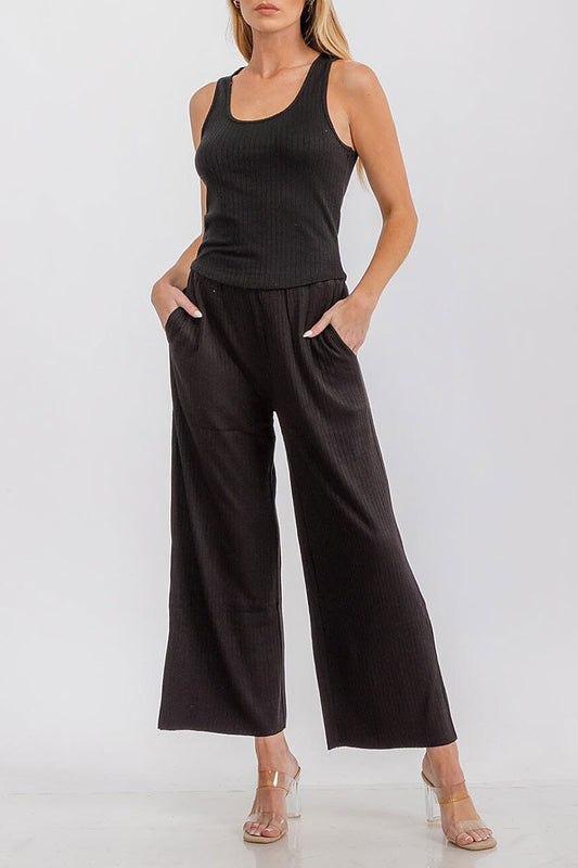 Sleeveless tank top elastic waist pants ribbed set (RVWT7186)