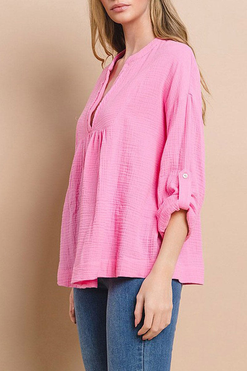 Long sleeve v-neck tunic blouse top (RVWT7201)