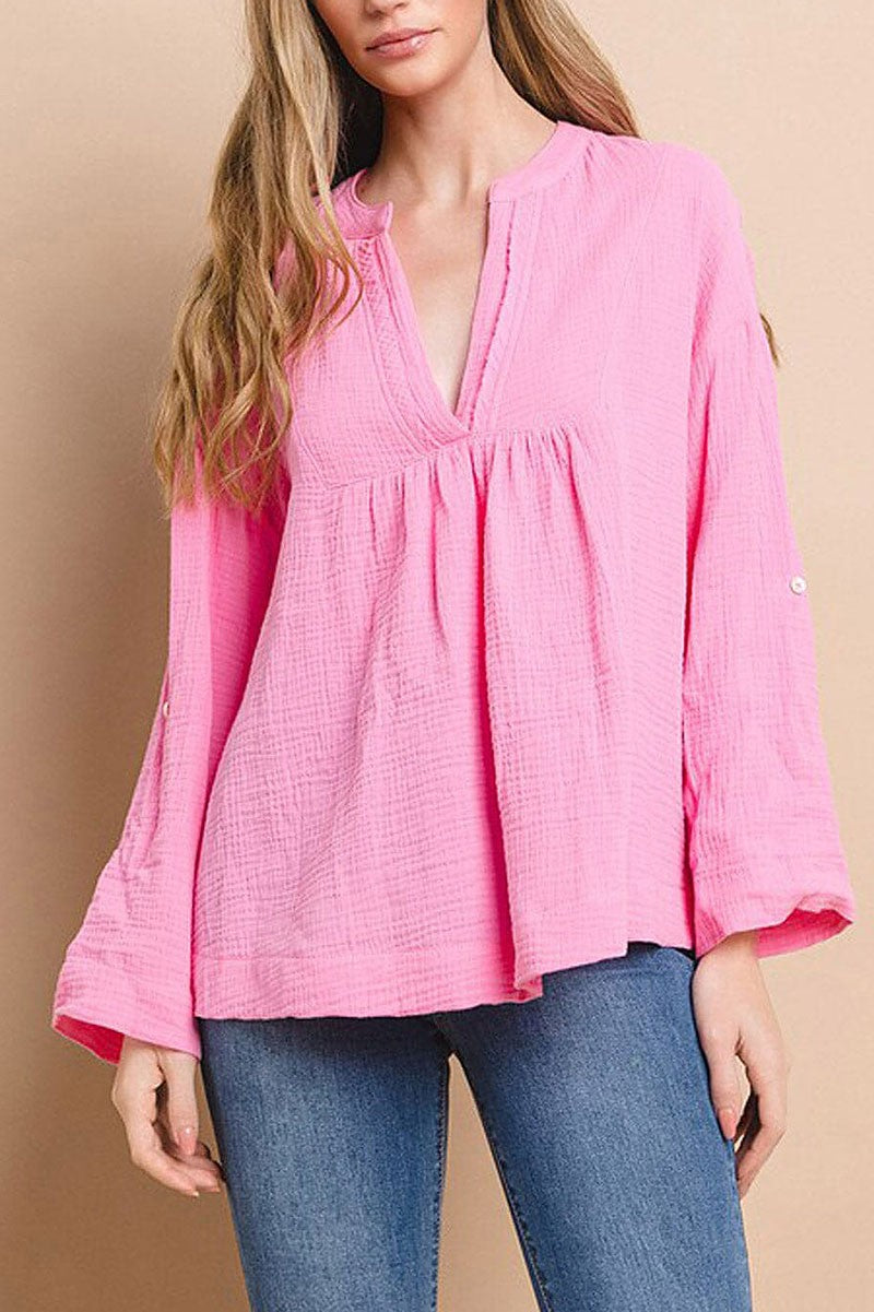 Long sleeve v-neck tunic blouse top (RVWT7201)