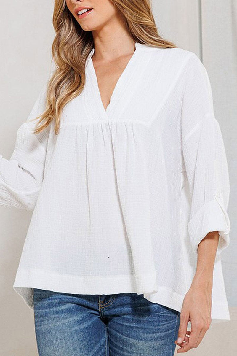 Long sleeve v-neck tunic blouse top (RVWT7201)