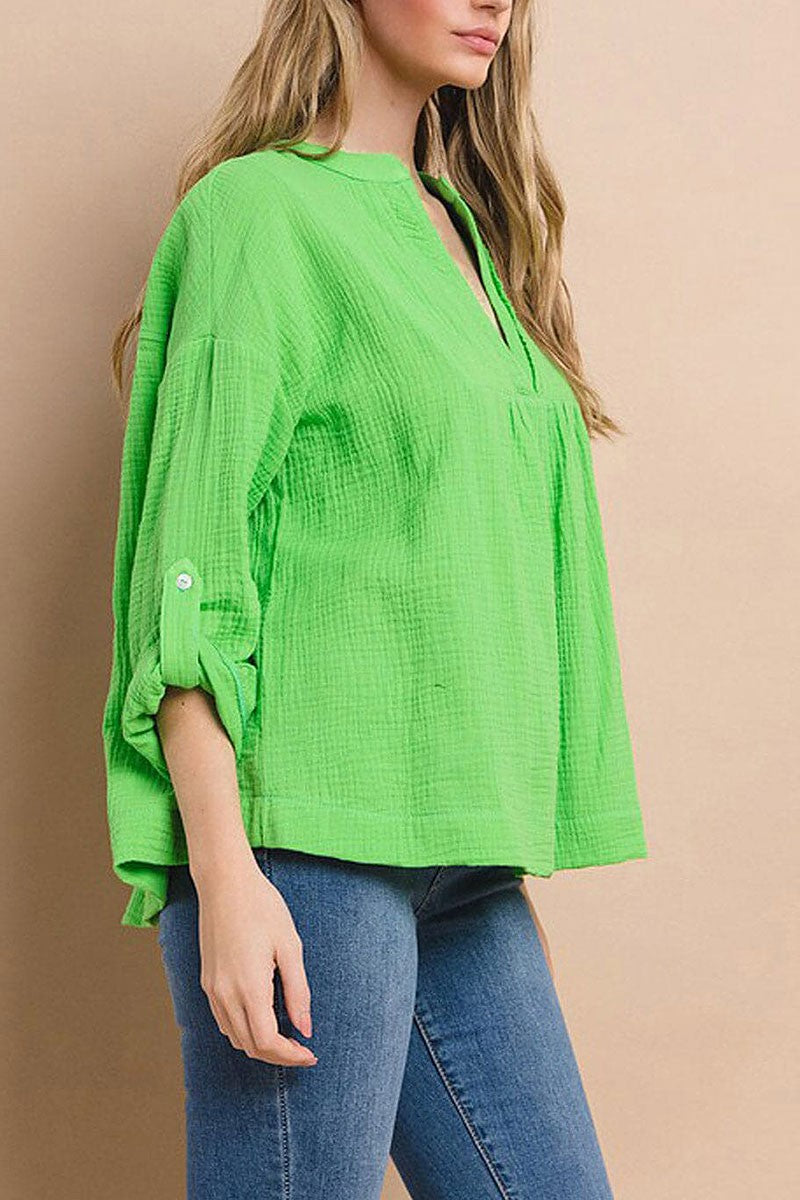 Long sleeve v-neck tunic blouse top (RVWT7201)