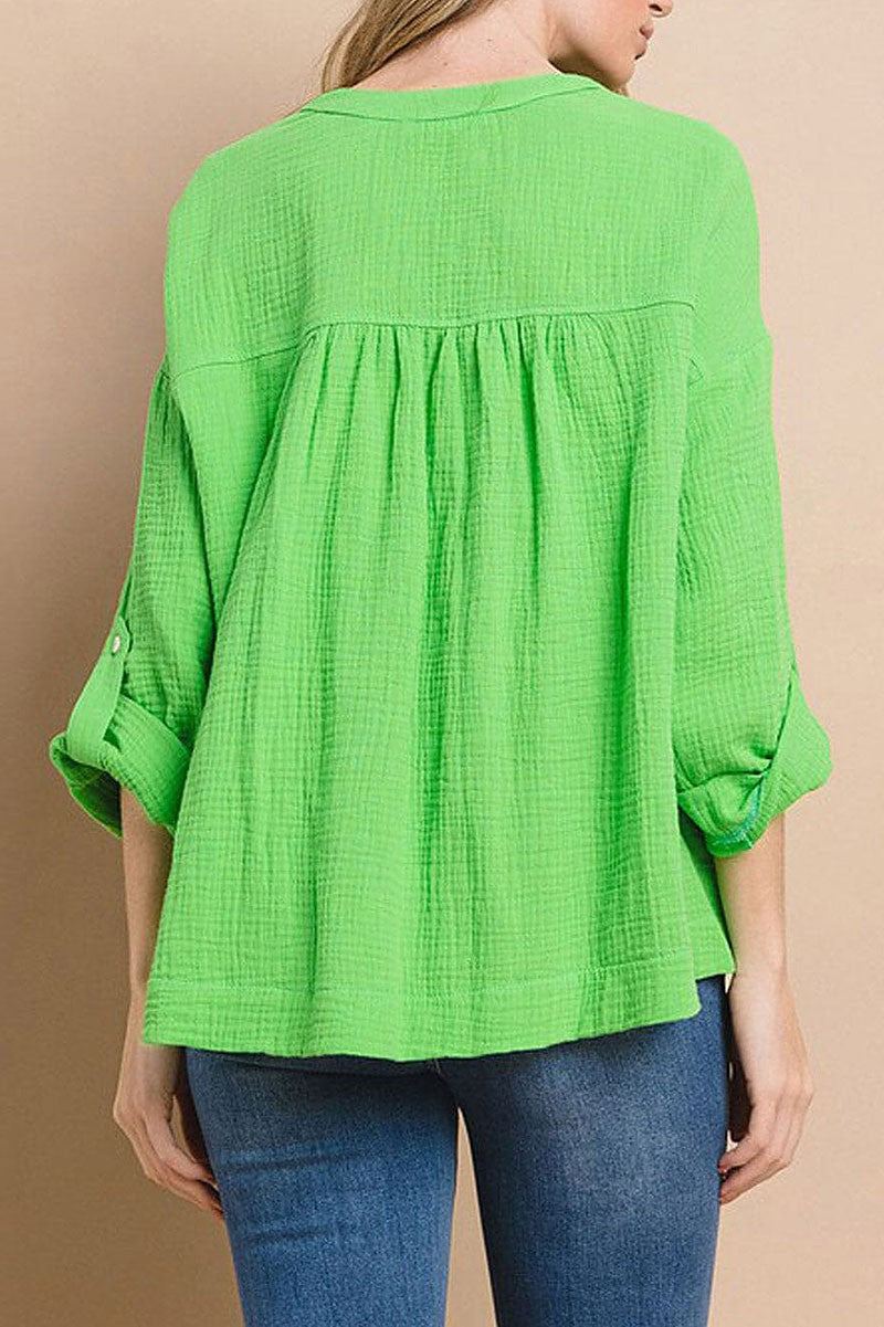 Long sleeve v-neck tunic blouse top (RVWT7201)