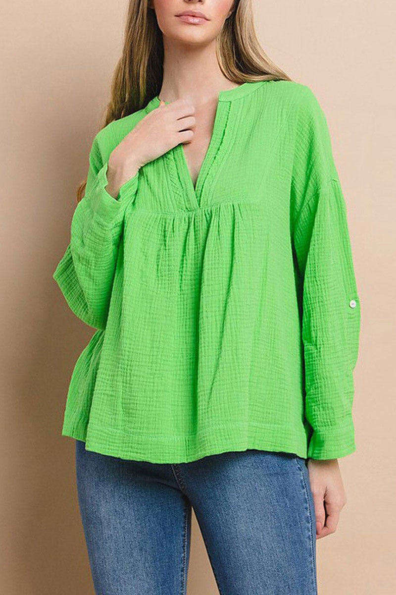 Long sleeve v-neck tunic blouse top (RVWT7201)