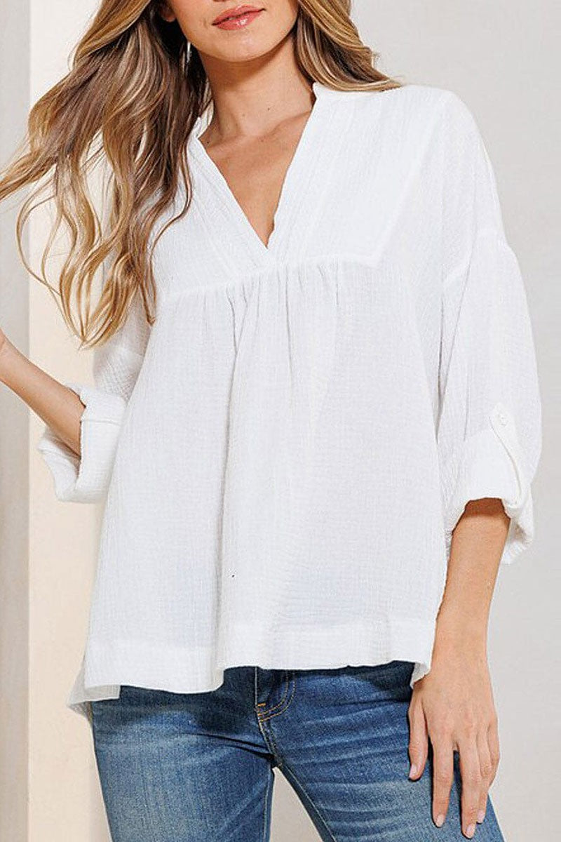 Long sleeve v-neck tunic blouse top (RVWT7201)