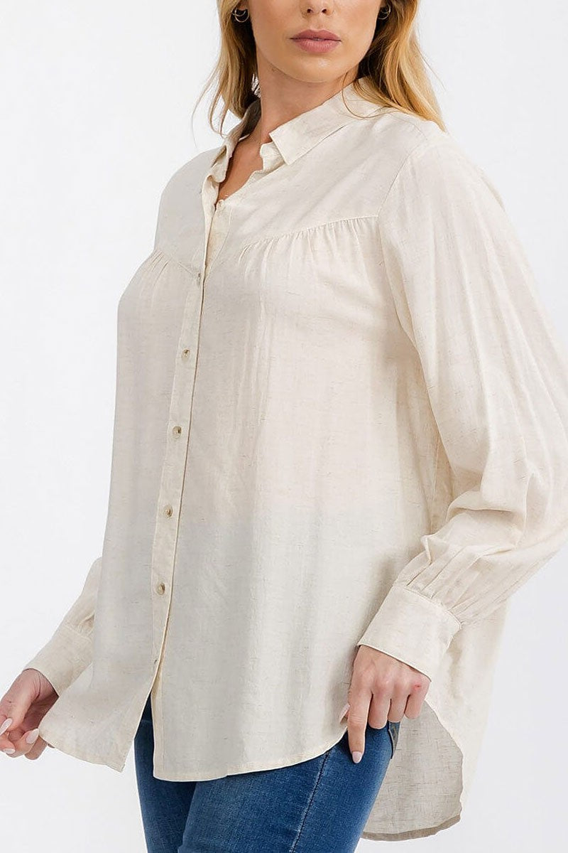 Long sleeve button up linen blouse top (RVWT7228)