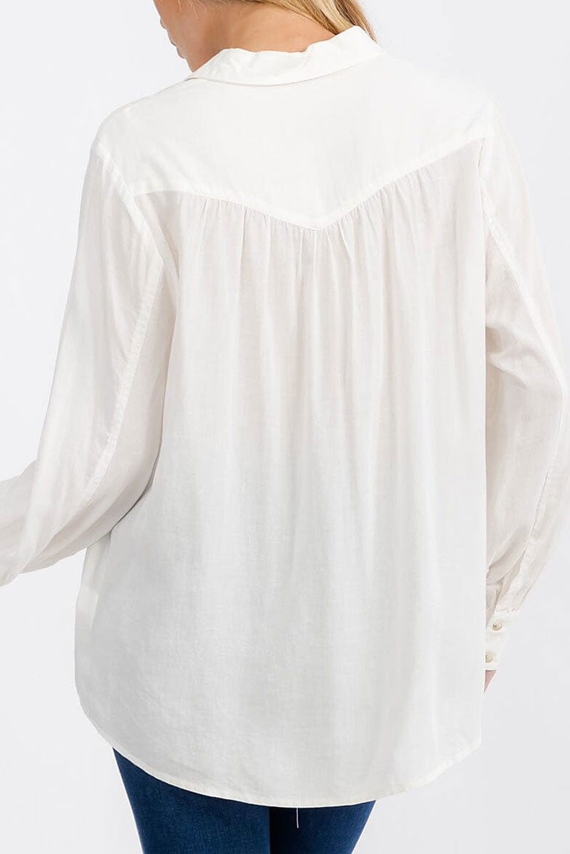 Long sleeve button up linen blouse top (RVWT7228)