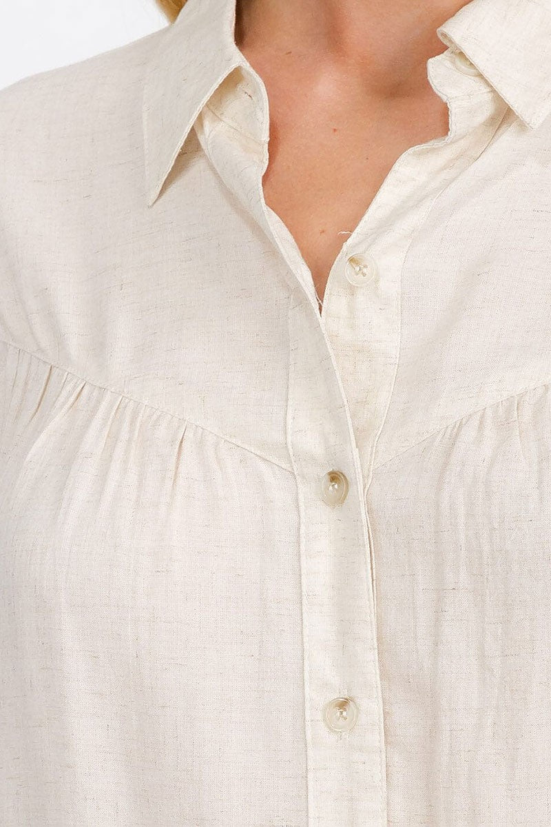 Long sleeve button up linen blouse top (RVWT7228)