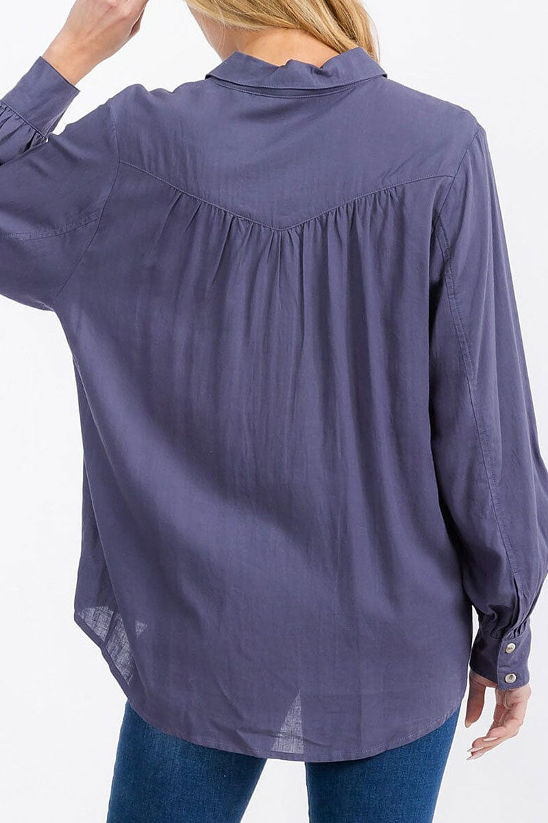 Long sleeve button up linen blouse top (RVWT7228)