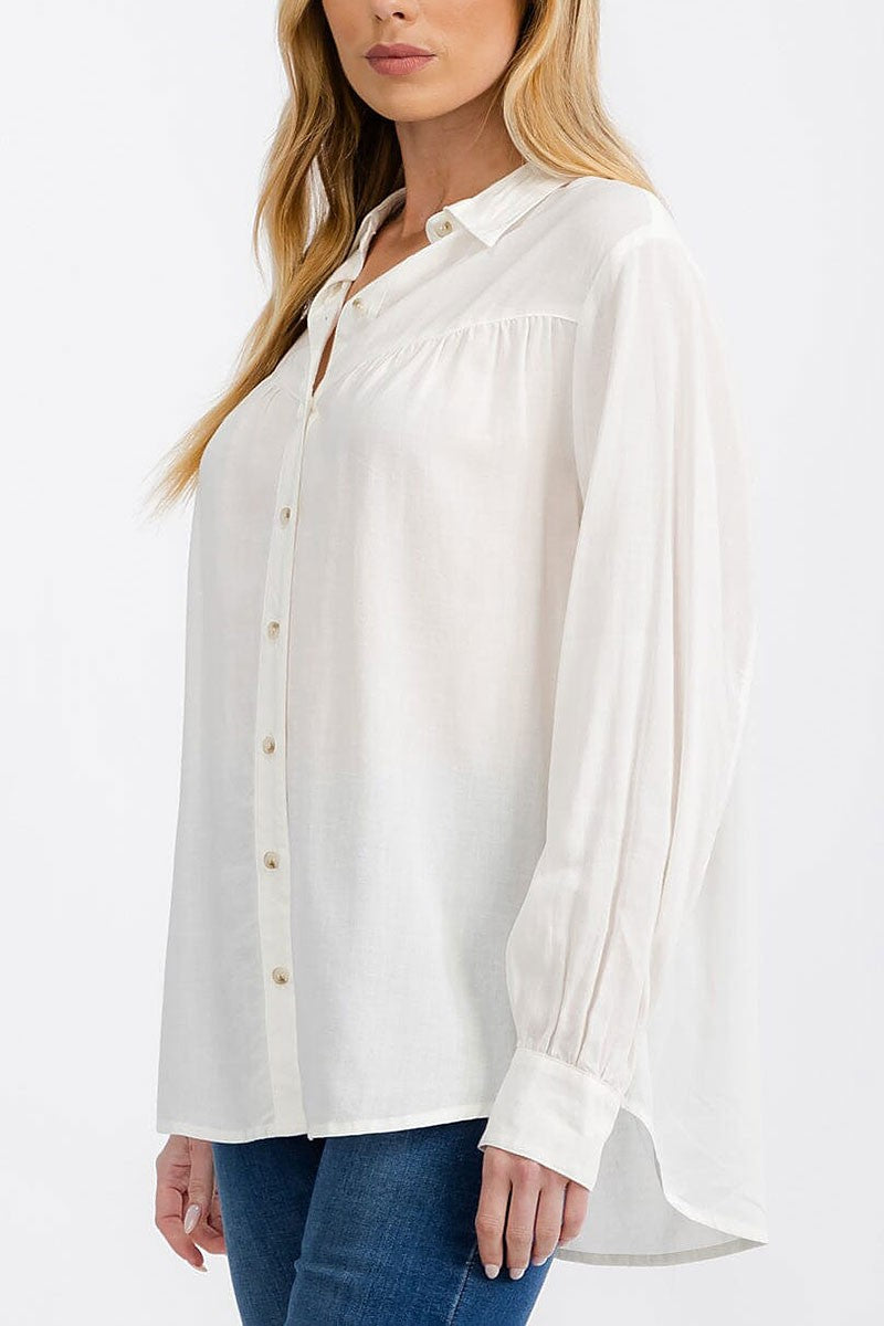 Long sleeve button up linen blouse top (RVWT7228)