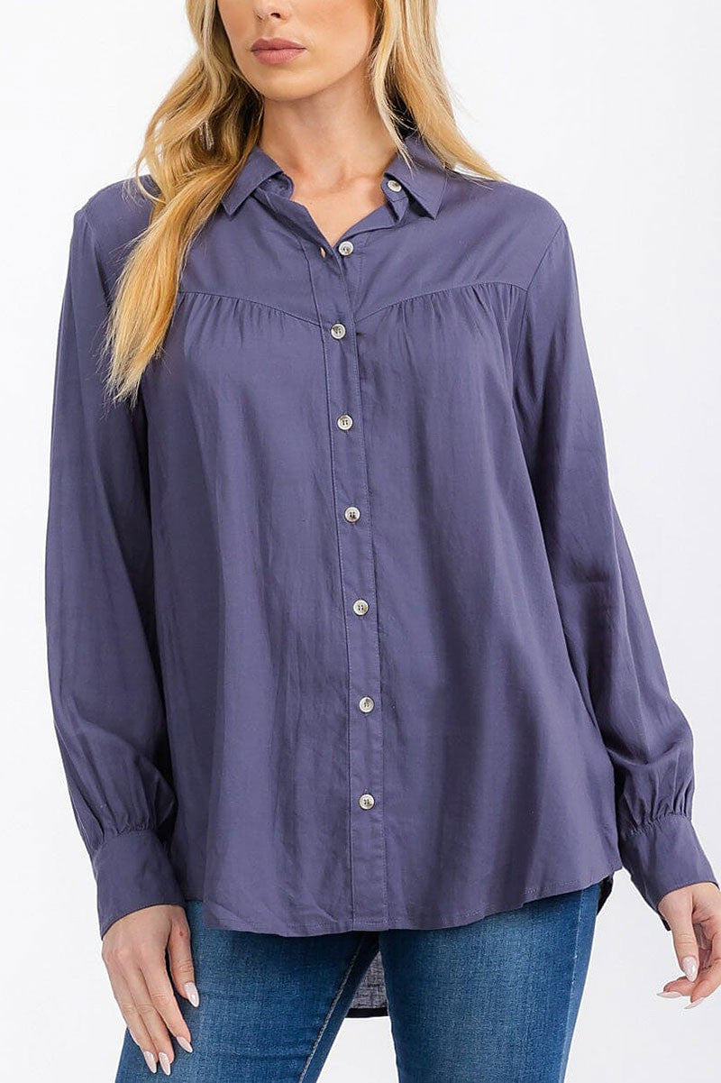 Long sleeve button up linen blouse top (RVWT7228)