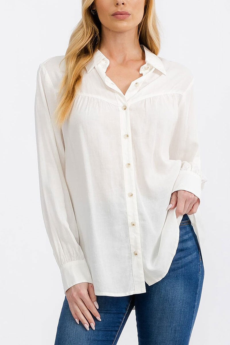 Long sleeve button up linen blouse top (RVWT7228)