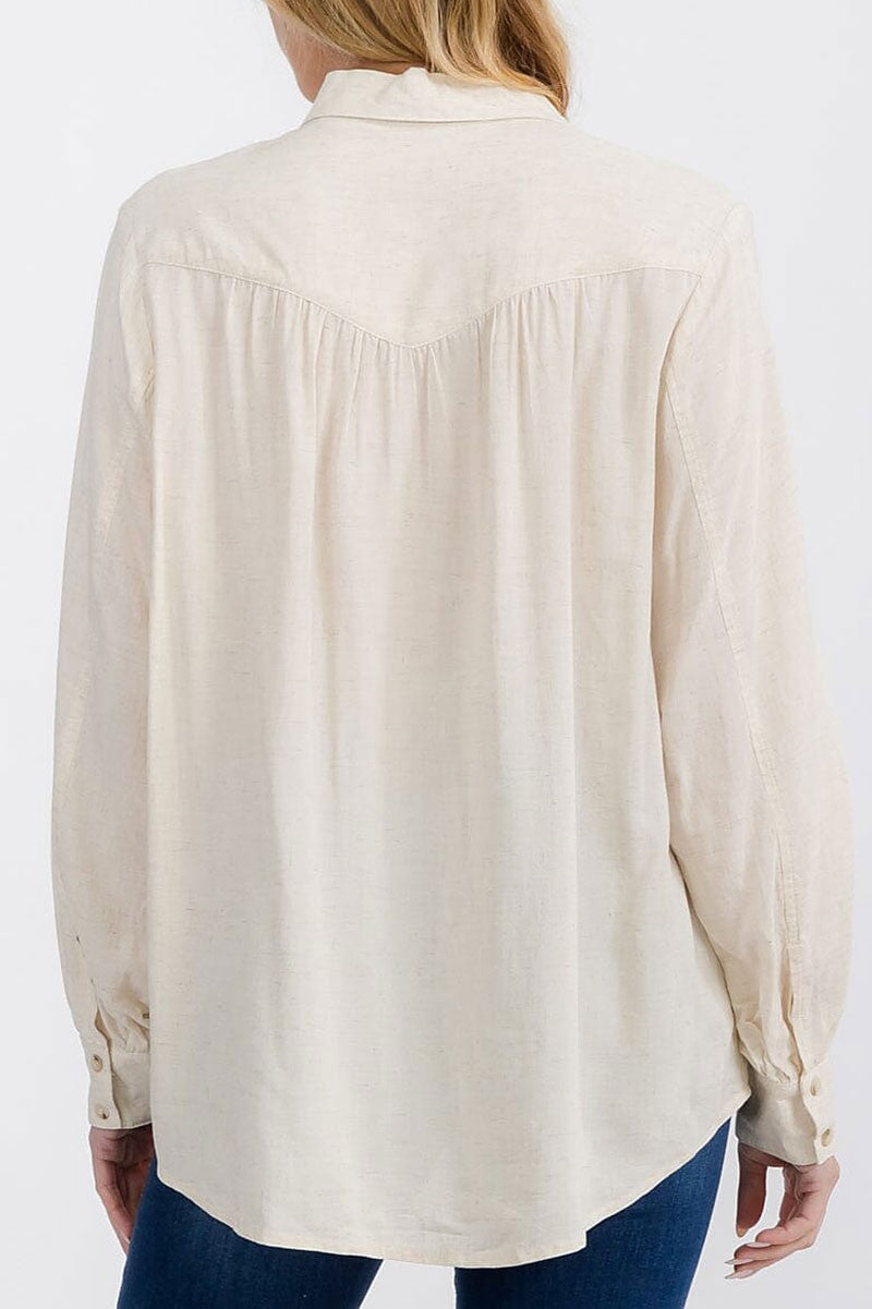 Long sleeve button up linen blouse top (RVWT7228)