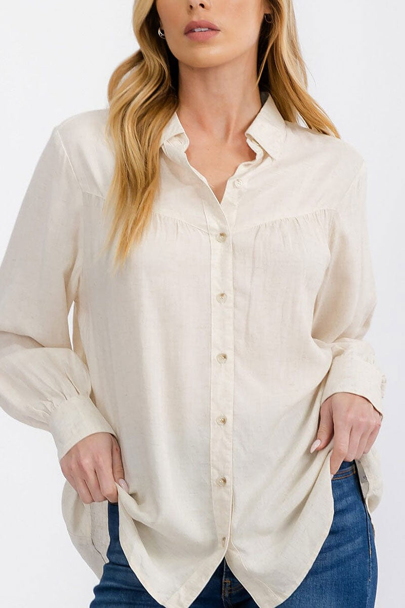 Long sleeve button up linen blouse top (RVWT7228)