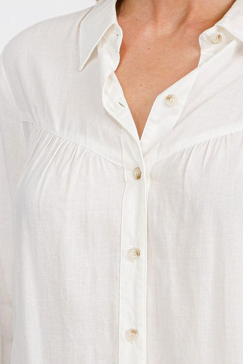 Long sleeve button up linen blouse top (RVWT7228)