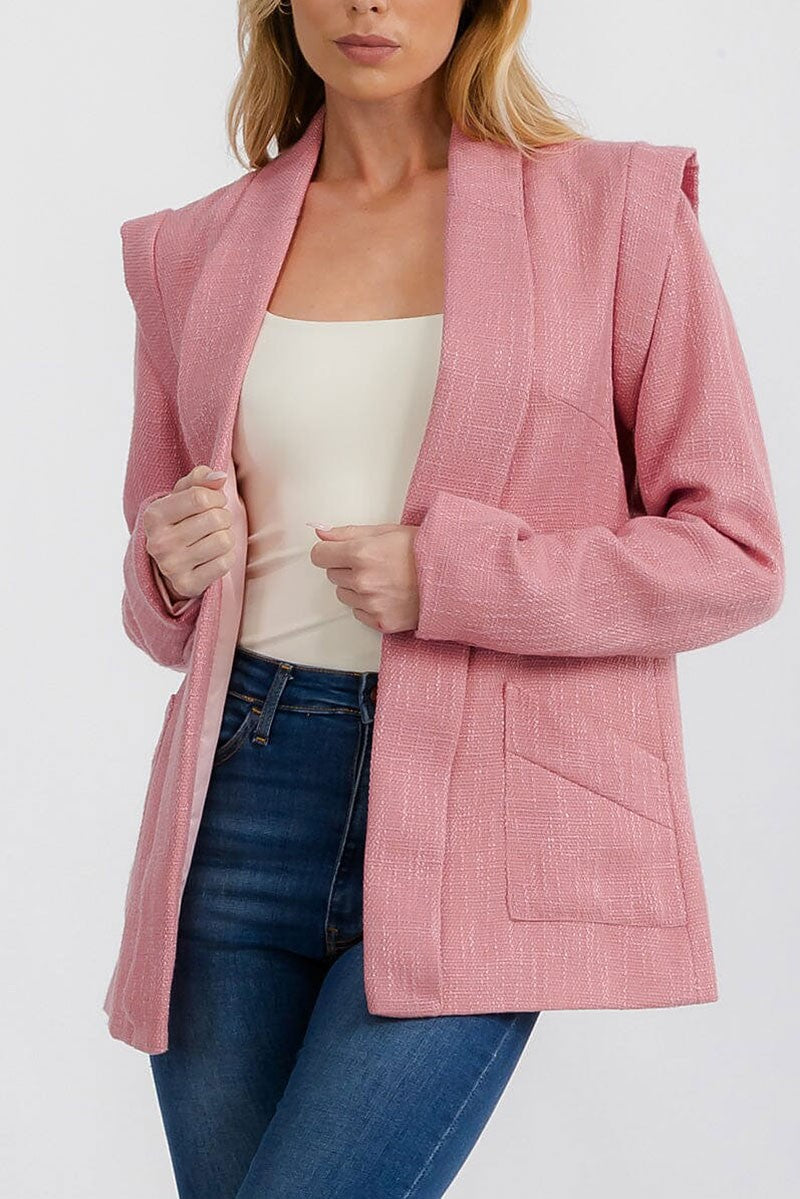 Long sleeve open front shoulder detailed blazer (RVWT7240)